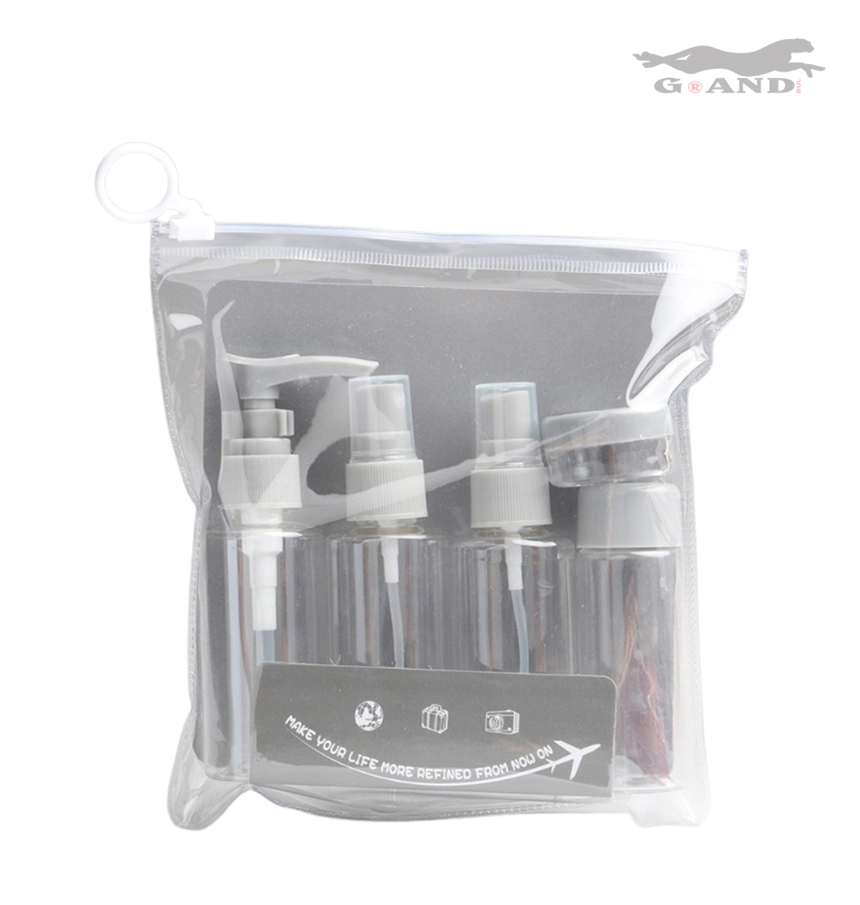 Комплект пътнически бутилки – 5 части за ръчен багаж сиви