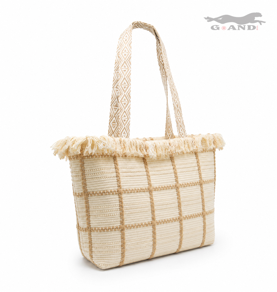 Голяма плажна чанта Riviera Fringe екрю - Image 4