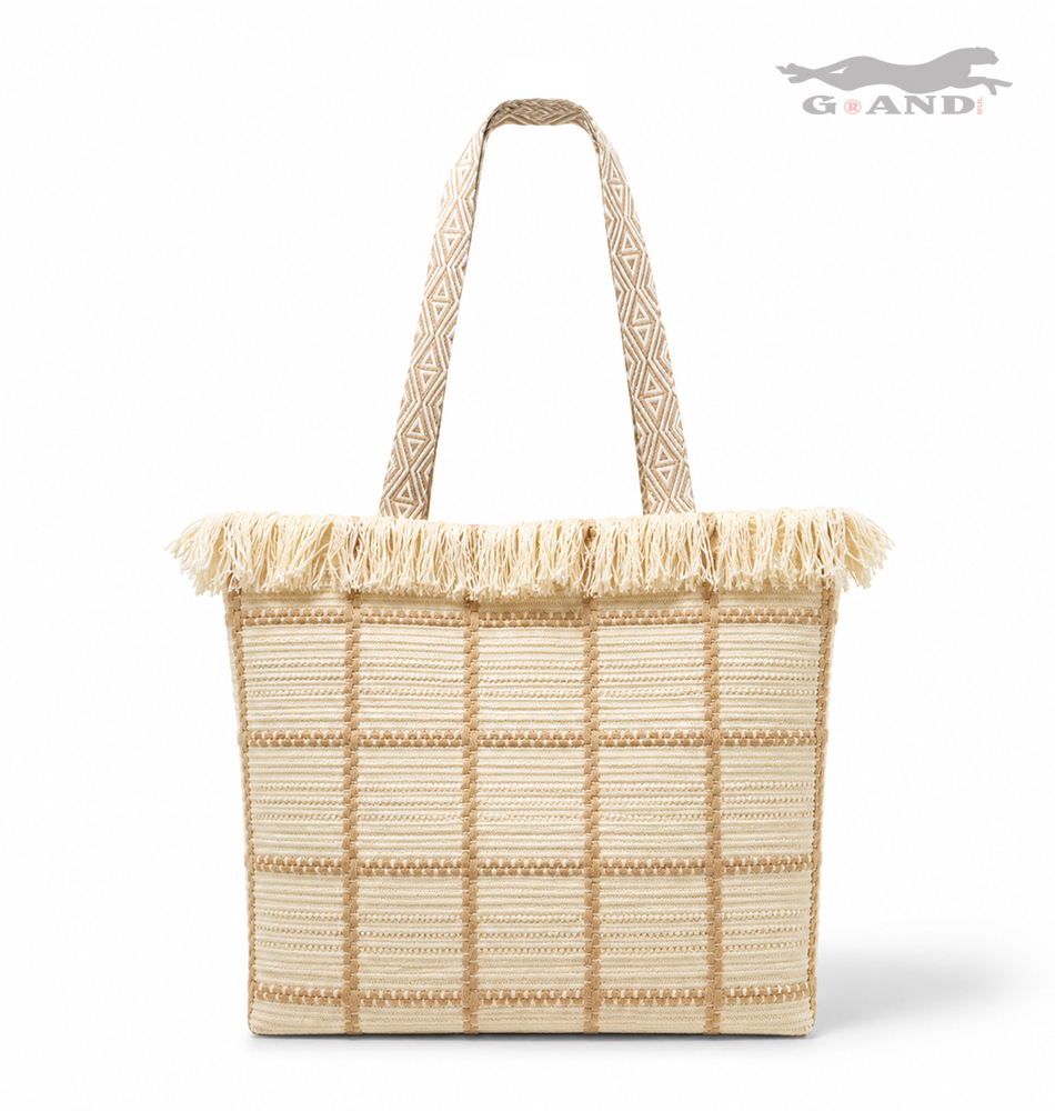 Голяма плажна чанта Riviera Fringe екрю
