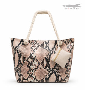Плажна чанта Snake Leather с портмоне бежово-розова